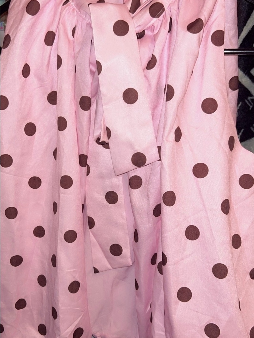 Pink Polka Dot A-Line bubble top- Brown Dots - Picture 2 of 4